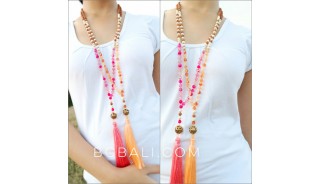 mala wooden organic natural with glass beads tassels 